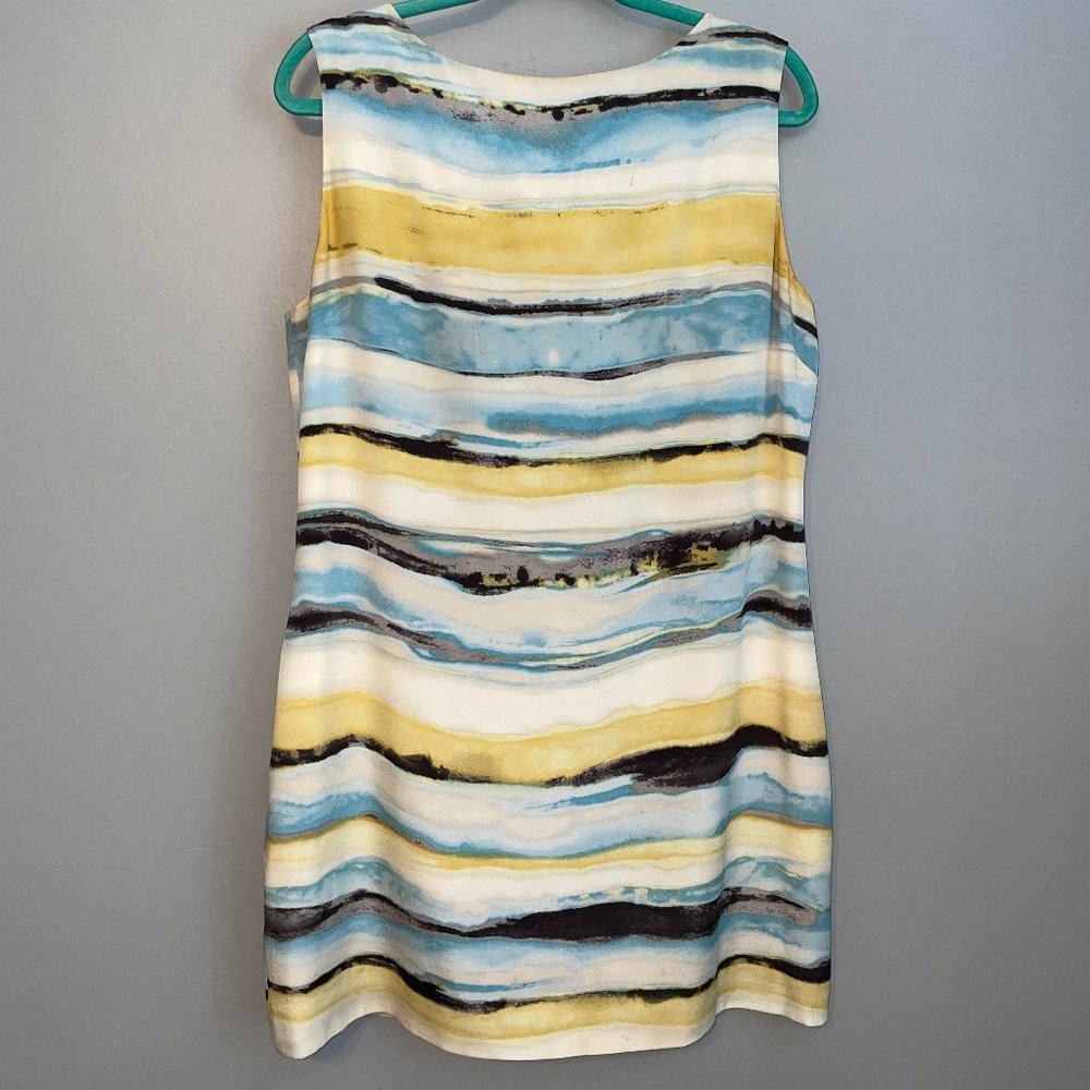 EUC St. John Silk Blend Watercolor Striped Boat Neck Sheath Dress Size 12